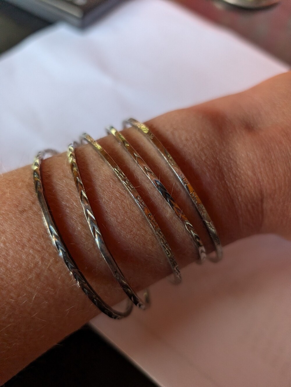 Vintage Taxco Mexico 925 Sterling Silver Bangle Bracelets - Stack of 5 Textured